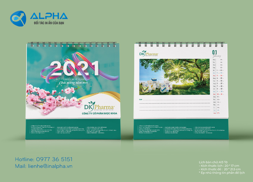 Thiết kế in ấn lịch để bàn DK pharma